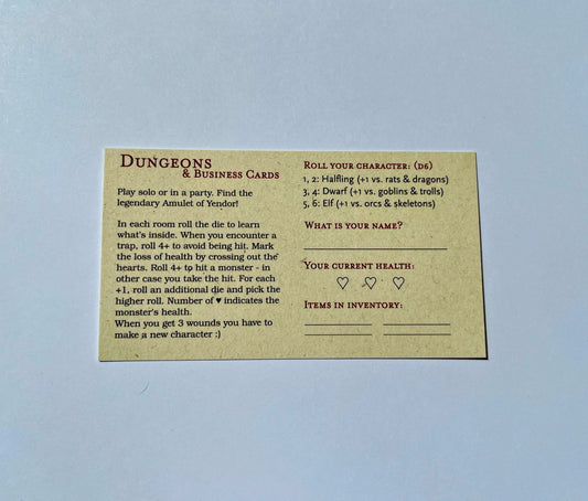 Dungeons & Business Cards – RPG on a business card (5 cards)
