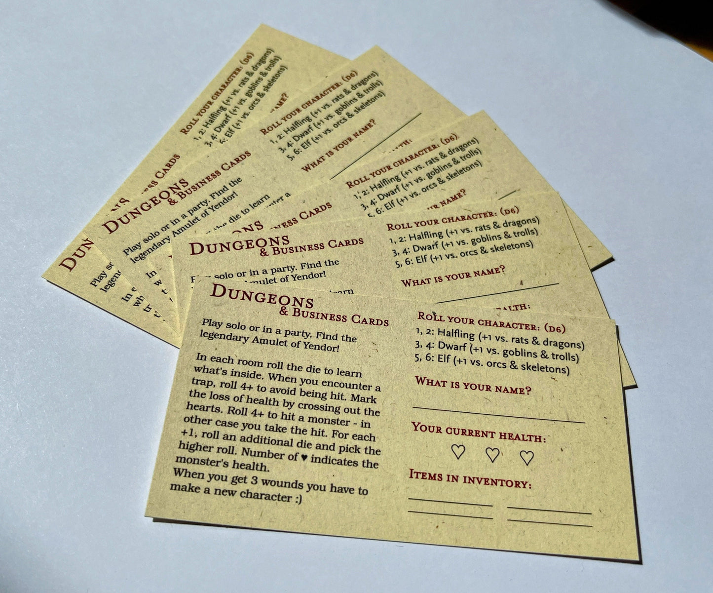 Dungeons & Business Cards – RPG on a business card (5 cards)